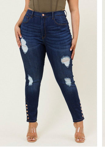 Annette Distressed Ankle Button Skinny Jeans