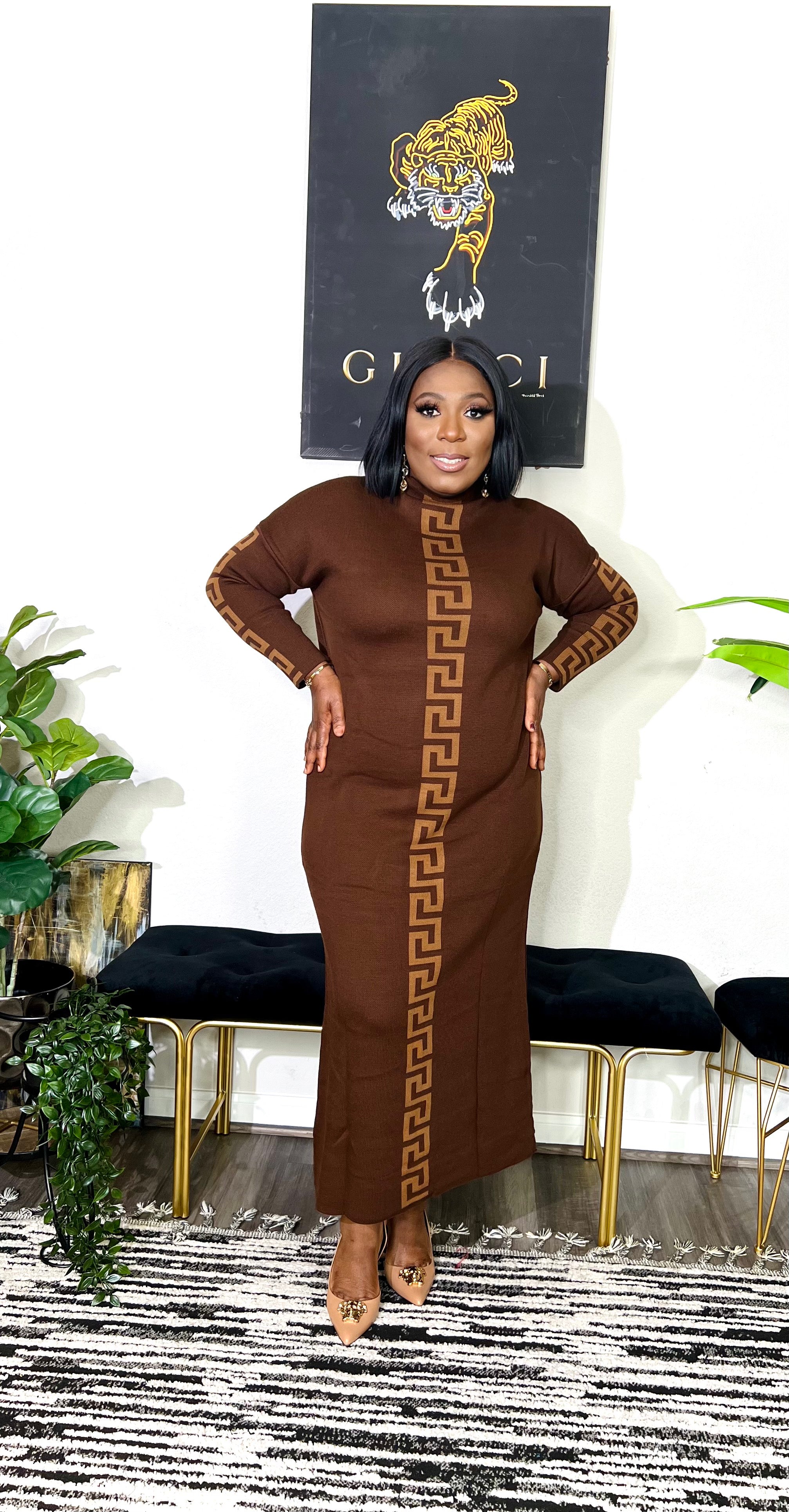 Hannah Midi Long Sleeve Sweater Dress (Brown/Tan) By Styletittudeapparelusa Hannah Midi Long Sleeve Sweater Dress (Brown/Tan) By Styletittudeapparelusa