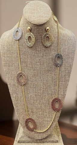 Color Crush Bloom 3-Tone Necklace/ Earrings Set Color Crush Bloom 3-Tone Necklace/ Earrings Set