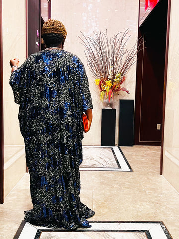 NORA V-NECK SEQUIN LACE KAFTAN MAXI DRESS (Navy Blue) NORA V-NECK SEQUIN LACE KAFTAN MAXI DRESS (Navy Blue)