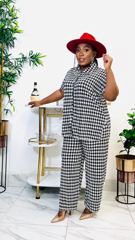 BRIE HOUNDSTOOTH PLISSE CHILL 2PIECE SET BRIE HOUNDSTOOTH PLISSE CHILL 2PIECE SET