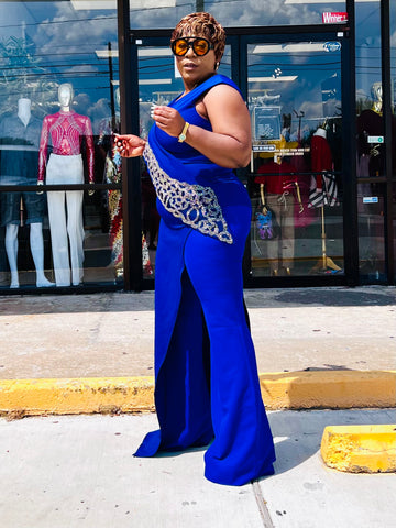 ROYALE SILVER EMBELLISHED SLANT DETAILED TOP (Royal blue) ROYALE SILVER EMBELLISHED SLANT DETAILED TOP (Royal blue)