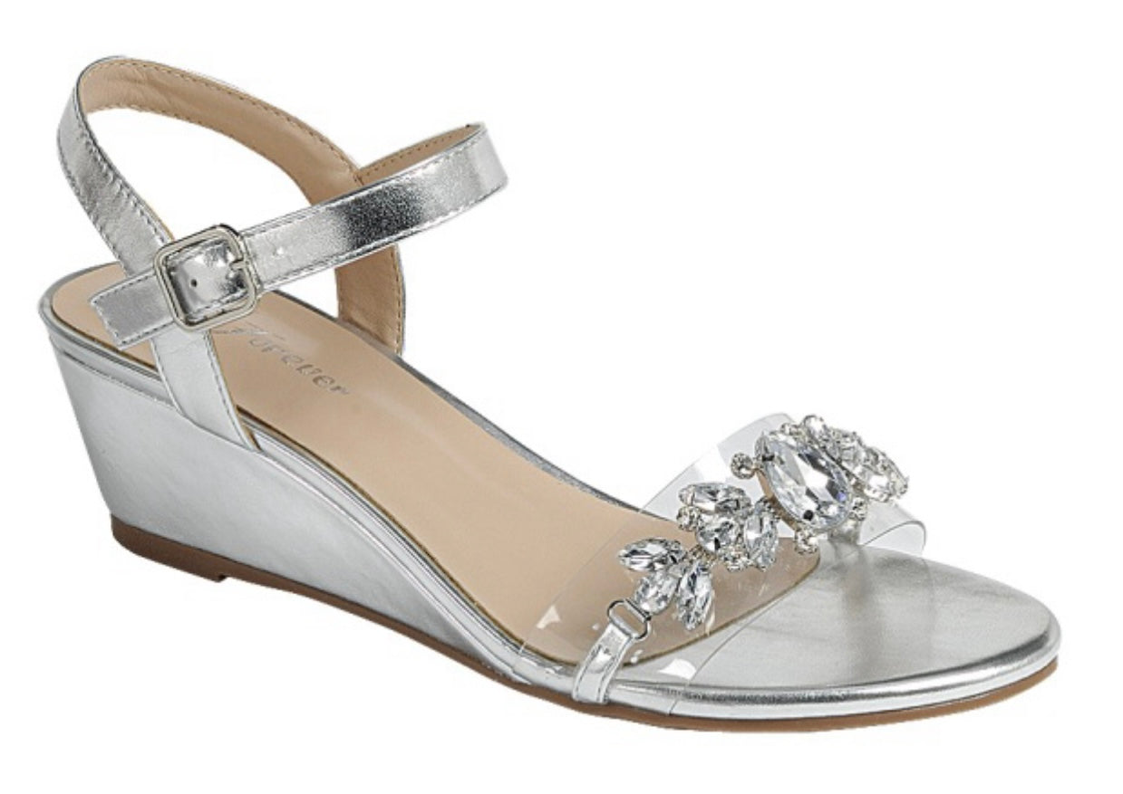 silver dress sandals wedge Lela Thong Wedge