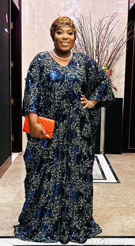 NORA V-NECK SEQUIN LACE KAFTAN MAXI DRESS (Navy Blue) NORA V-NECK SEQUIN LACE KAFTAN MAXI DRESS (Navy Blue)