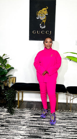 Arman Sleek 3 Piece Turtle Neck Sweater Set (Pink) Arman Sleek 3 Piece Turtle Neck Sweater Set (Pink)