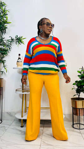 CARMEN STRIPE V-NECK SWEATER TOP CARMEN STRIPE V-NECK SWEATER TOP