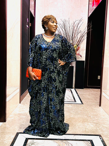 NORA V-NECK SEQUIN LACE KAFTAN MAXI DRESS (Navy Blue) NORA V-NECK SEQUIN LACE KAFTAN MAXI DRESS (Navy Blue)