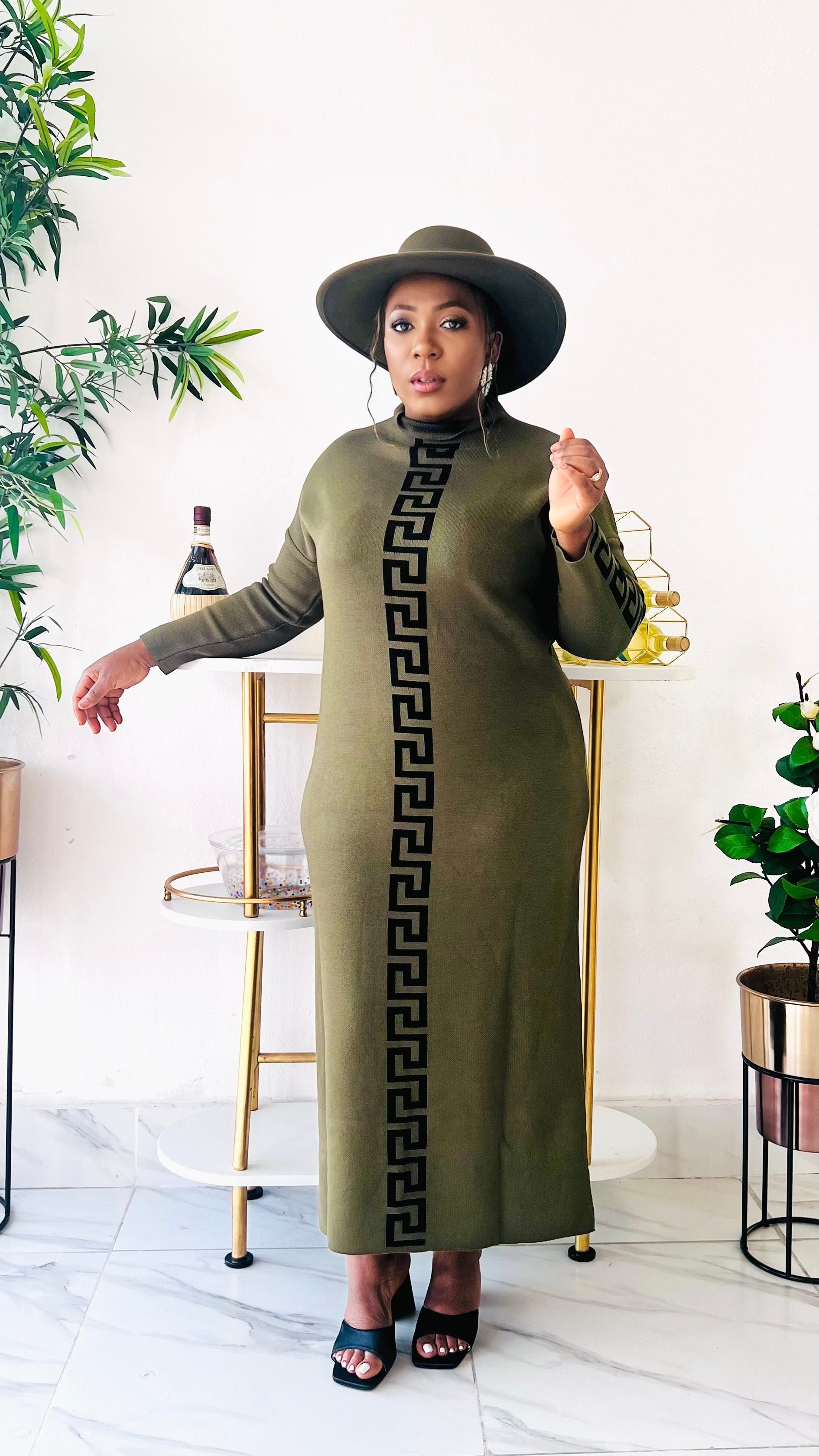 Hannah Midi Long Sleeve Sweater Dress (Army Green /Black) By Styletittudeapparelusa Hannah Midi Long Sleeve Sweater Dress (Army Green /Black) By Styletittudeapparelusa