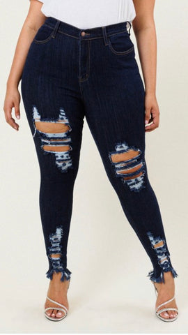 Kyomi Distressed Skinny Jeans (Dark Wash)