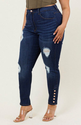 Annette Distressed Ankle Button Skinny Jeans