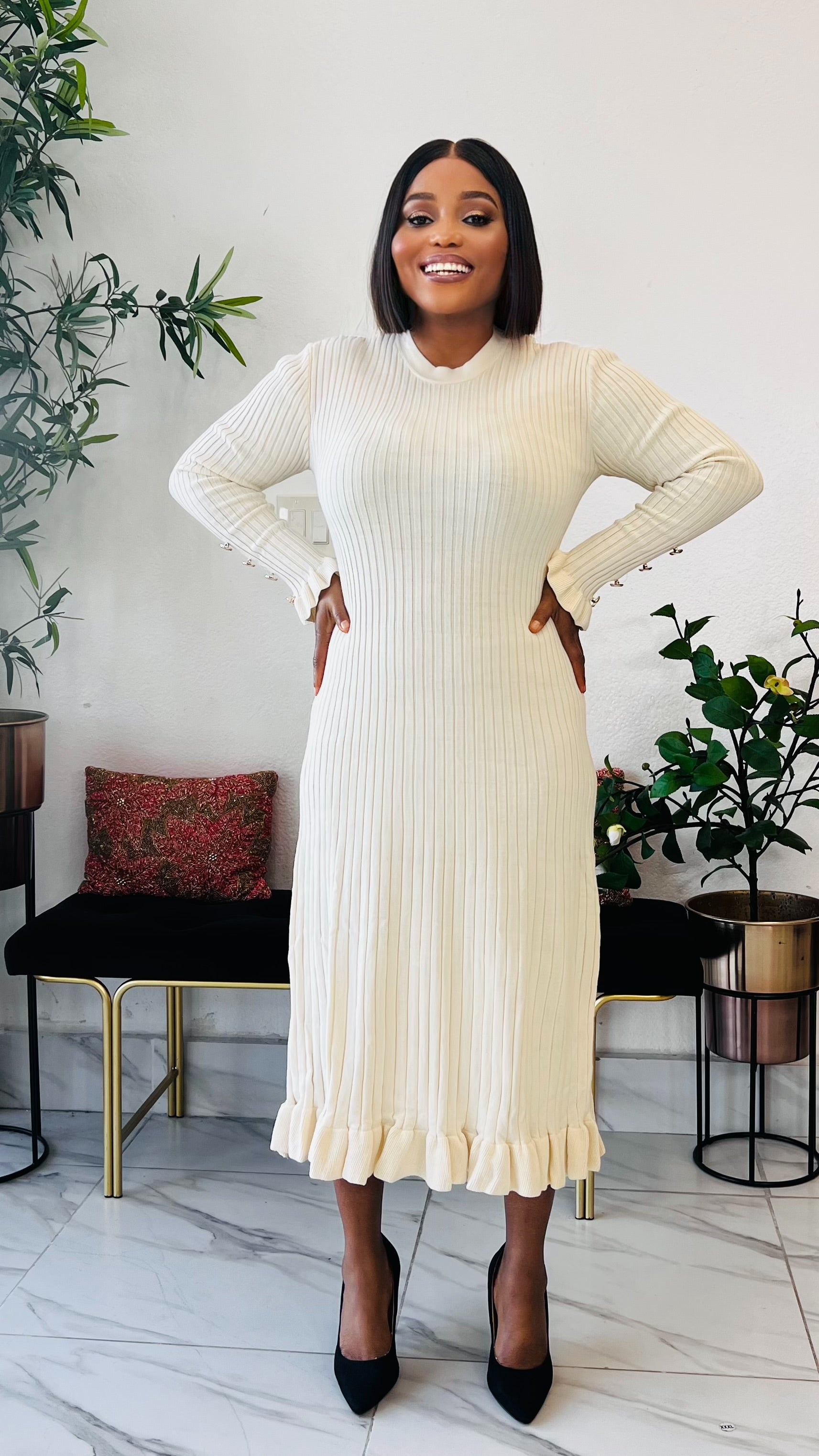 TYLA RIBBED BODYCON SWEATER DRESS (Nude) Medium By Styletittudeapparelusa