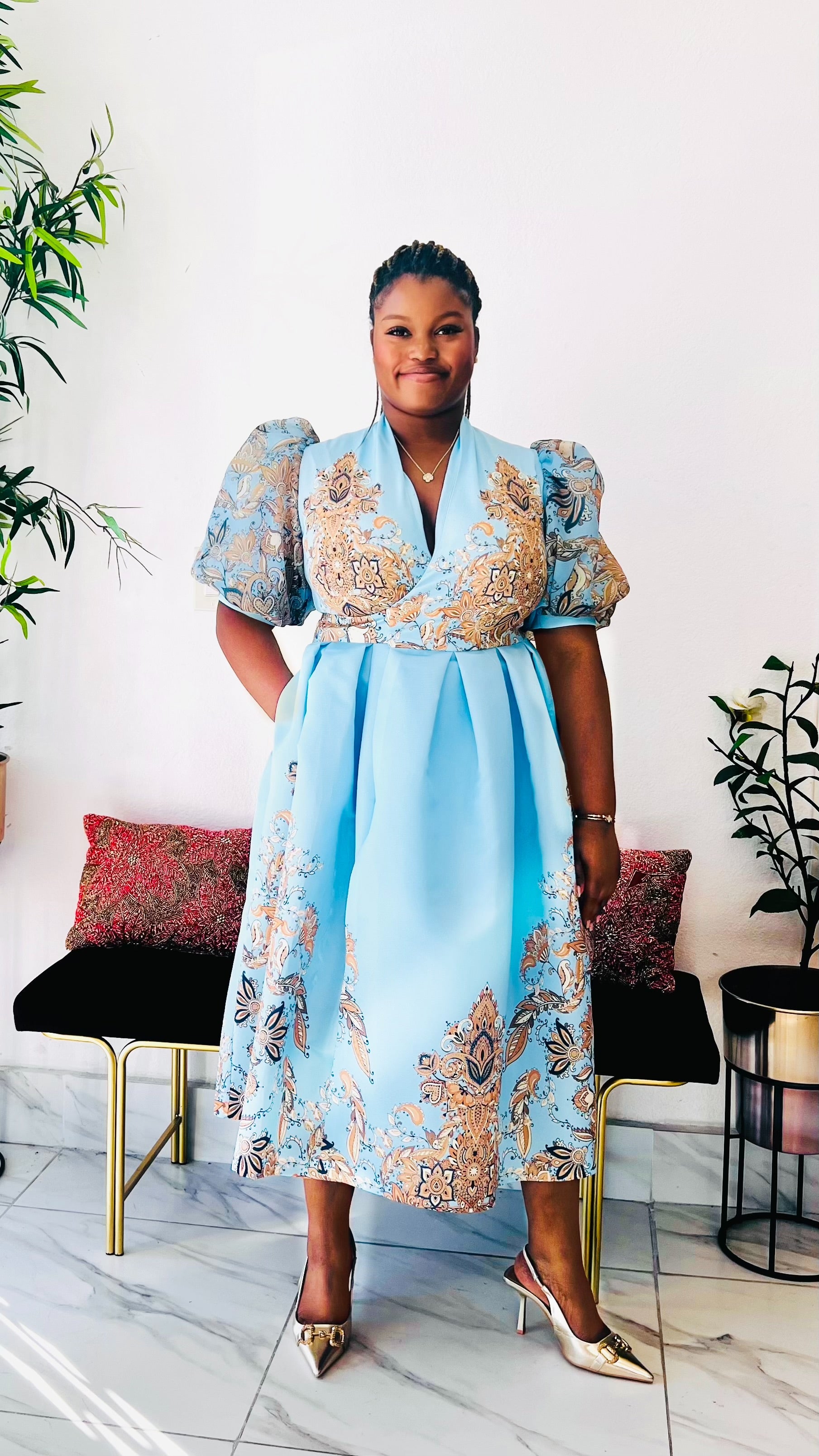 afternoon elegance midi dress Amalfi Afternoon Tiered Midi Dress M / ocean-blue
