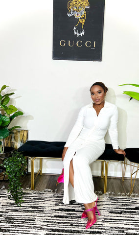 SUBTLE MOMENT BODYCON RUCHED LONG SLEEVE MIDI SHIRT DRESS (White/Ivory) SUBTLE MOMENT BODYCON RUCHED LONG SLEEVE MIDI SHIRT DRESS (White/Ivory)