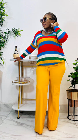 CARMEN STRIPE V-NECK SWEATER TOP CARMEN STRIPE V-NECK SWEATER TOP