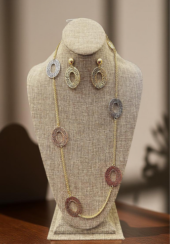 Color Crush Bloom 3-Tone Necklace/ Earrings Set Color Crush Bloom 3-Tone Necklace/ Earrings Set