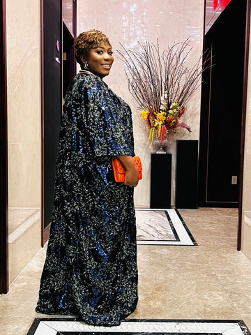 NORA V-NECK SEQUIN LACE KAFTAN MAXI DRESS (Navy Blue) NORA V-NECK SEQUIN LACE KAFTAN MAXI DRESS (Navy Blue)
