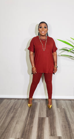 CUTEST 2PC ROUND NECK LOUNGE SET (Dark Rust) CUTEST 2PC ROUND NECK LOUNGE SET (Dark Rust)