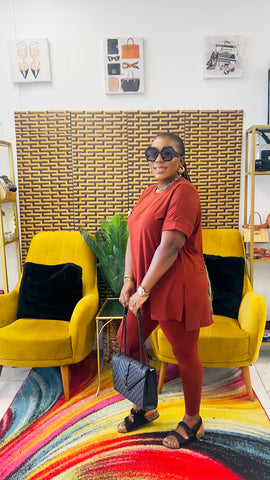 CUTEST 2PC ROUND NECK LOUNGE SET (Dark Rust) CUTEST 2PC ROUND NECK LOUNGE SET (Dark Rust)