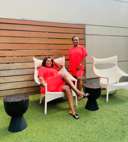 CUTTIE 2PC V-NECK SHORTS LOUNGE SET( NEON ORANGE) CUTTIE 2PC V-NECK SHORTS LOUNGE SET( NEON ORANGE)