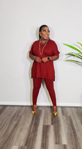 CUTEST 2PC ROUND NECK LOUNGE SET (Dark Rust) CUTEST 2PC ROUND NECK LOUNGE SET (Dark Rust)