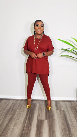 CUTEST 2PC ROUND NECK LOUNGE SET (Dark Rust) CUTEST 2PC ROUND NECK LOUNGE SET (Dark Rust)