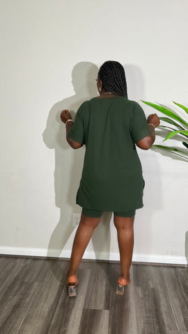 CUTTIE 2PC V-NECK SHORTS LOUNGE SET(Olive) CUTTIE 2PC V-NECK SHORTS LOUNGE SET(Olive)