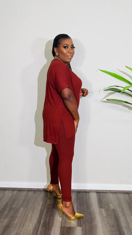 CUTEST 2PC ROUND NECK LOUNGE SET (Dark Rust) CUTEST 2PC ROUND NECK LOUNGE SET (Dark Rust)