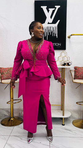 FLORÉA Crystal Embellished Peplum Occasion Dress