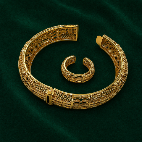 Zahra Lattice Gold Bracelet & Ring Set