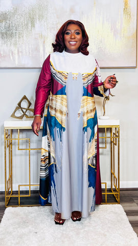 The Nefertari Abstract Kimono Kaftan 2pc Set