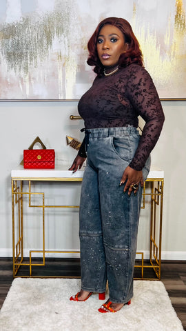 Arianell Exclusive Rhinestone Zipper Barrel Jeans