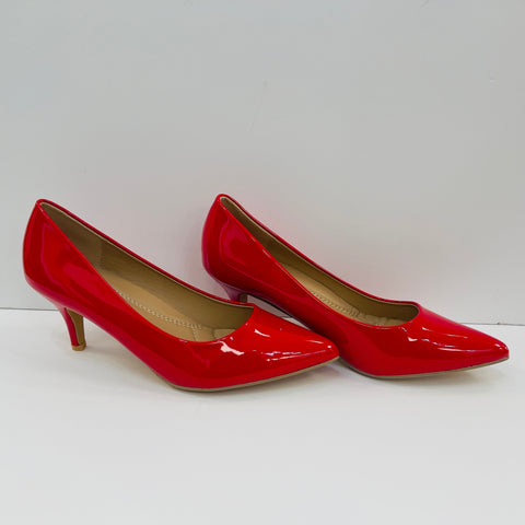 CHERRY POINTED TOE LOW HEELS (Red Patent)