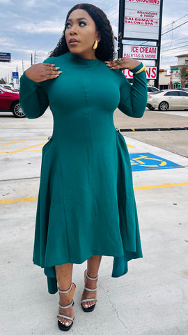 MADELINE ASYMMETRIC MIDI DRESS (Green)