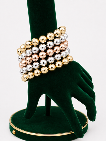 LUXÉRIA Diamond-Cut Ball Stretchy Bracelet Stack