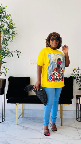 AFRIQUE FACE PRINT OVERSIZED TOP