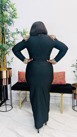 YAYA MULTICOLOR EMBELLISHED BANDAGE DRESS (Black)