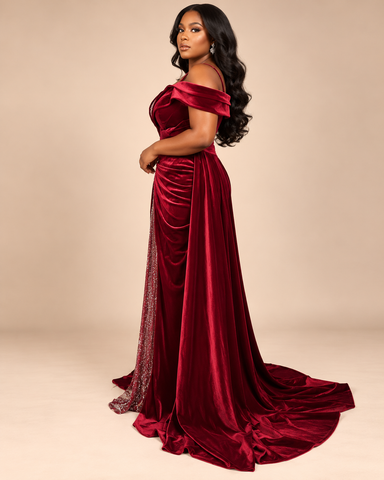 Bianca Embellished Velvet Draped Maxi Dress