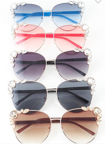 ALL EYES ON ME CRYSTAL EMBELLISHED CAT EYE SUNGLASSES