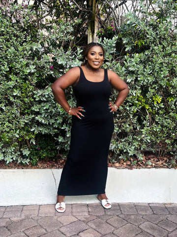 ANNIE RIBBED MAXI TANK DRESS (Black)