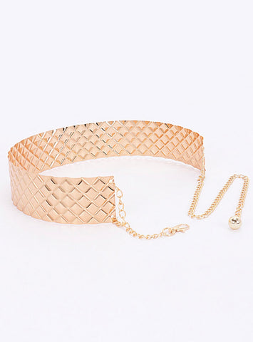 DERRY PRINT BOLD METAL CUFF BELT(Gold) Instock