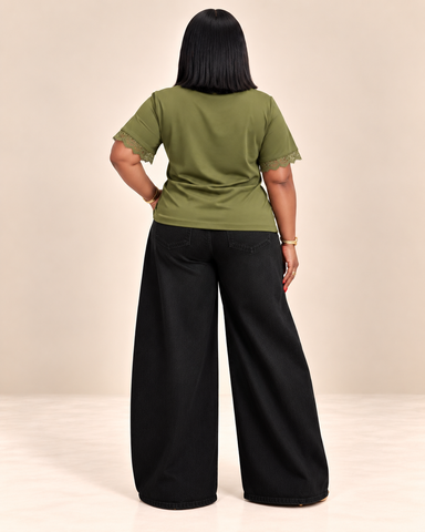 Liora Gold Hardware Brooch  Lace-Trim Top