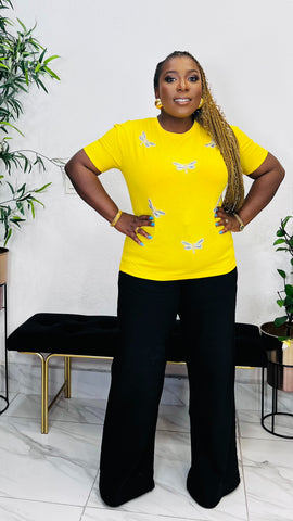 Silver Butterfly Round Neck T-Shirt Top