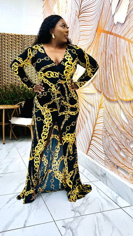 Versara Chain Drape Ruched Maxi Dress