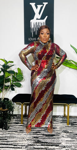 ENCHANTRESS SEQUIN LONG SLEEVE MAXI DRESS