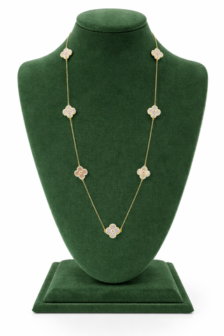 DOREEN CLOVER STONED LONG NECKLACE (Gold)