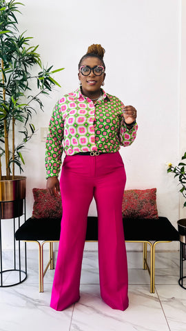 CANDACE GEOMETRIC PRINT BUTTON FRONT SHIRT TOP