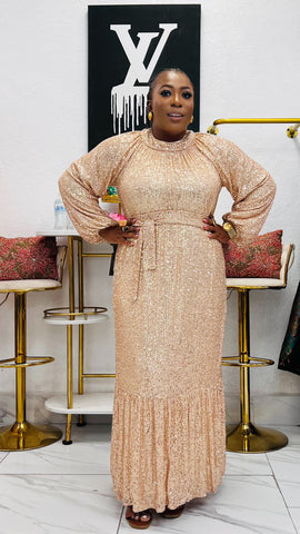 slim fit dress slacks Emerelle Sequin Maxi Dress- Rose Gold – styletittudeapparelusa