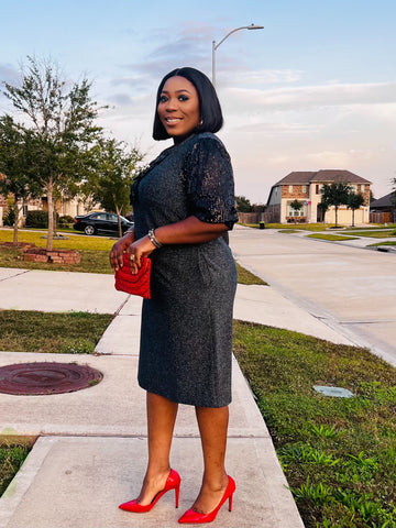 GISELLE PEEKABOO LUXE BOW SHIFT DRESS(Grey)