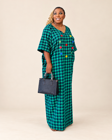 Nadine Multi Button Check Oversized  Maxi Dress