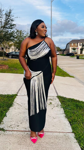 Ivory Mirage Fringe Luxe Bandage Dress